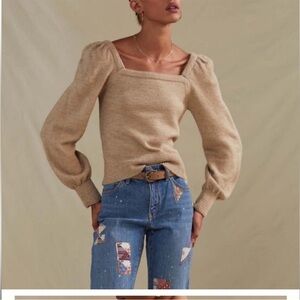 Anthropologie Tan Puff Sleeve Sweater